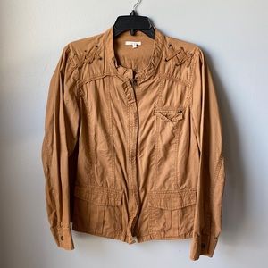 Maurices Lightweight Cotton Full Zip Brown Jacket Women's Plus Size 0X/14W